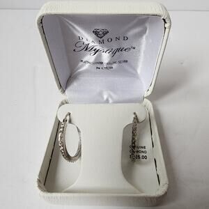 Diamond Mystique Platinum Over Sterling Silver 7/8" Hoops Earrings 2 Grams USA